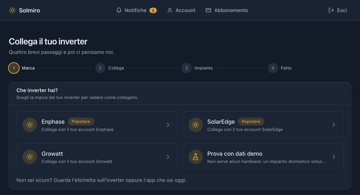 Scegli SolarEdge nella procedura guidata
